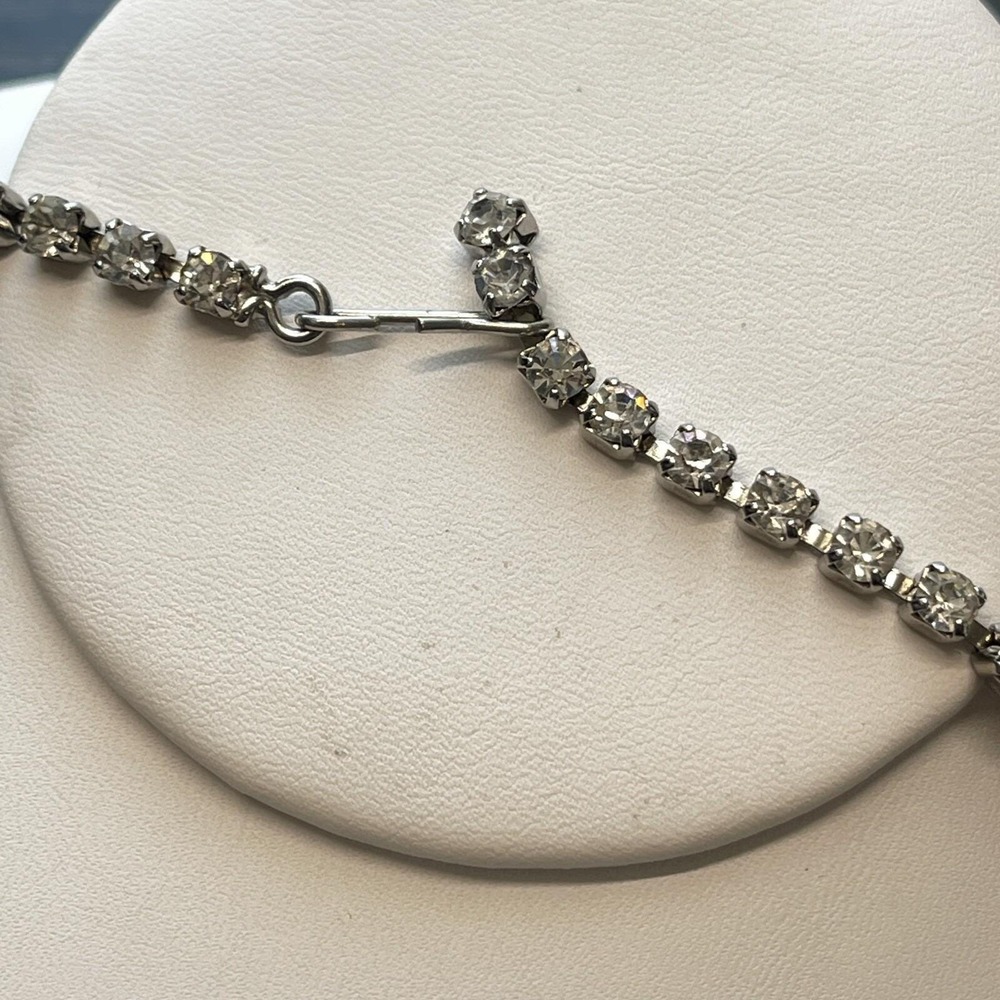 Vintage Clear Rhinestone Baguette Prong Set Choker Collar Necklace 15" 1950's - Picture 3 of 5